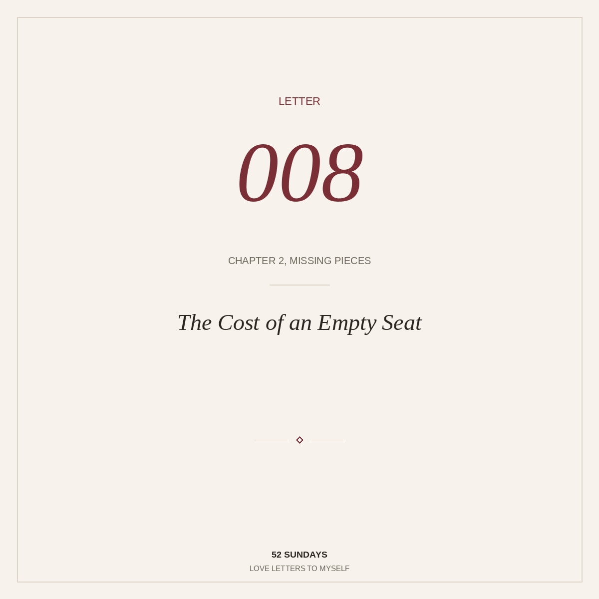 Letter 008 — The Cost of an Empty Seat